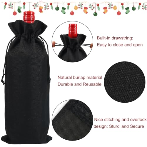 Shintop 10pcs Jute Wine Bags, 14 x 6 1/4 inches Hessian Wine Bottle Gift Bags with Drawstring for Party Halloween Festival Gift Favors (Black) - Image 3