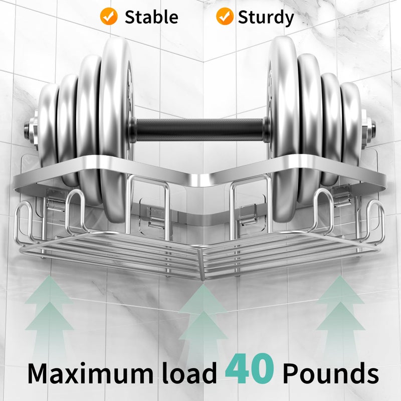 Moforoco Corner Shower Caddy 3 Pack Shower Organizer Shelf مع حامل الصابون و 12 خطافًا لرفوف دش لاصقة مقاومة للصدأ لحمام سلة الحمام سلة دش الحمام (الفضة) - Image 5