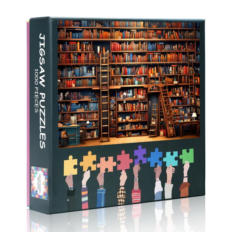 Rebotipy Vintage Library 1000 Piece Puzzle for Adults Bookshelf Filled with Lots of Books Collage Puzzles Learning and Education Concept Jigsaw Puzzles Family Challenging Puzzle Gifts 20 x 28 inch - Image 3