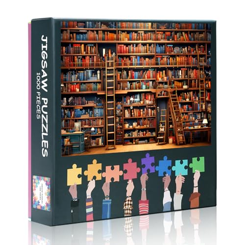 Rebotipy Vintage Library 1000 Piece Puzzle for Adults Bookshelf Filled with Lots of Books Collage Puzzles Learning and Education Concept Jigsaw Puzzles Family Challenging Puzzle Gifts 20 x 28 inch - Image 1