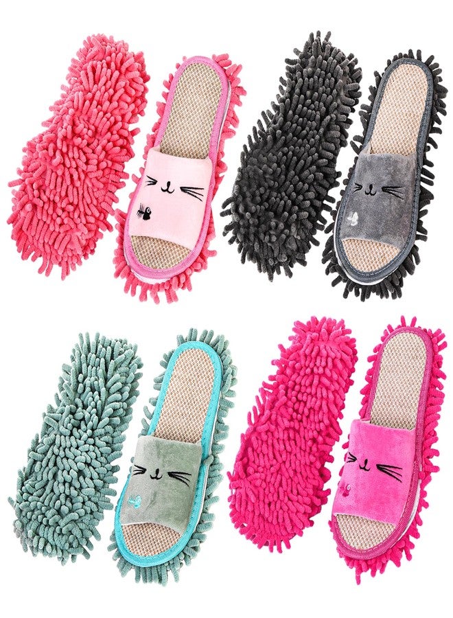 Bekith 4 Pairs Washable Mop Slippers, Detachable Microfiber Cleaning Shoes for Women Men Home Office Floor Dust Dirt Clean, Medium - Image 1