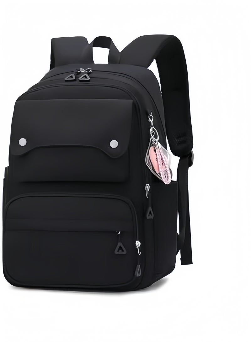 GGEROU حقيبة ظهر كاجوال للأطفال بلون موحد حقيبة للبنات في المرحلة الابتدائية والمتوسطة حقيبة سفر للمراهقين سوداء - Image 1