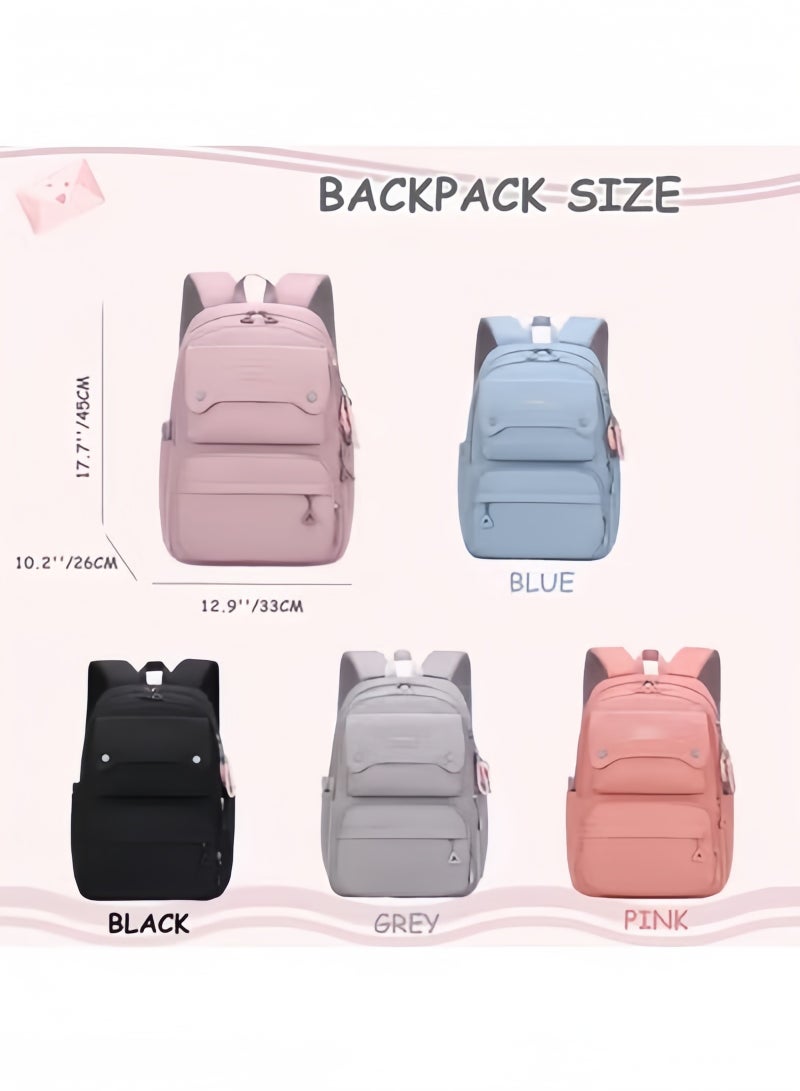GGEROU حقيبة ظهر كاجوال للأطفال بلون موحد حقيبة للبنات في المرحلة الابتدائية والمتوسطة حقيبة سفر للمراهقين سوداء - Image 3