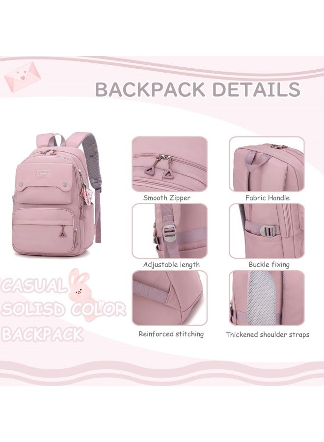 GGEROU حقيبة ظهر كاجوال للأطفال بلون موحد حقيبة للبنات في المرحلة الابتدائية والمتوسطة حقيبة سفر للمراهقين سوداء - Image 4