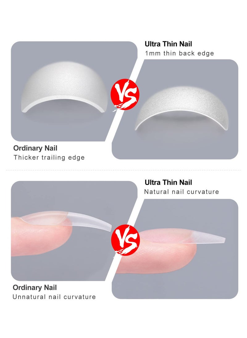 brunson - Matte Soft Gel Tips, No File Needed- Full Cover False Nails, Clear Acrylic & Strong Tips for Press On Extension - 12 Sizes Soft gel Tips Short Coffin C-curved clear nail tips - Image 1