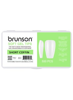 brunson Matte Soft Gel Tips, No File Needed- Full Cover False Nails, Clear Acrylic & Strong Tips for Press On Extension - 12 Sizes Soft gel Tips Short Coffin C-curved clear nail tips  - Image 2