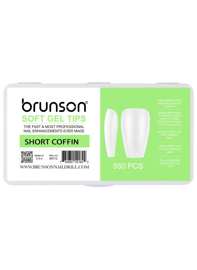 brunson - Matte Soft Gel Tips, No File Needed- Full Cover False Nails, Clear Acrylic & Strong Tips for Press On Extension - 12 Sizes Soft gel Tips Short Coffin C-curved clear nail tips - Image 1