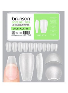 brunson Matte Soft Gel Tips, No File Needed- Full Cover False Nails, Clear Acrylic & Strong Tips for Press On Extension - 12 Sizes Soft gel Tips Short Coffin C-curved clear nail tips  - Image 1