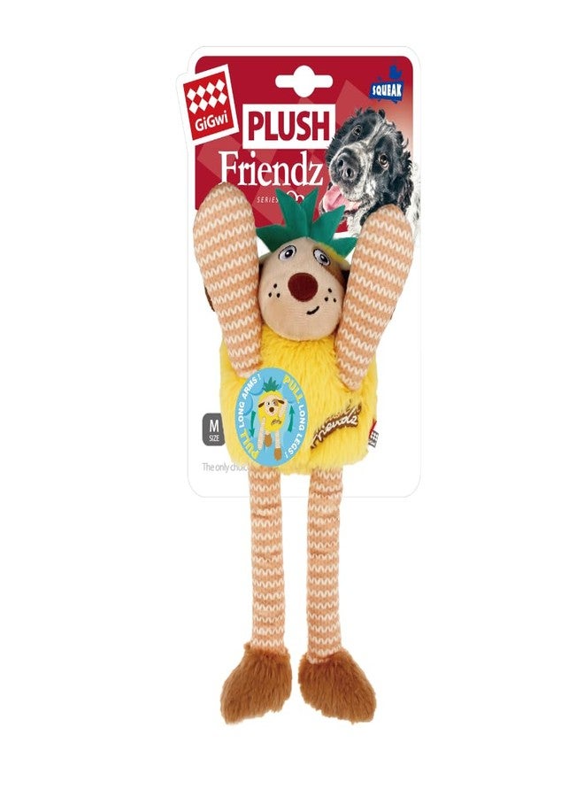 GiGwi Plush Friendz Pineapple Dog Toy, Soft Plush Interactive Toy for Dogs, Long Legs, Arms, Ears for Pulling & Knotting, Squeaker & Crinkle Paper for Engaging Sounds, for Tugging, Cuddling, Medium - Image 1