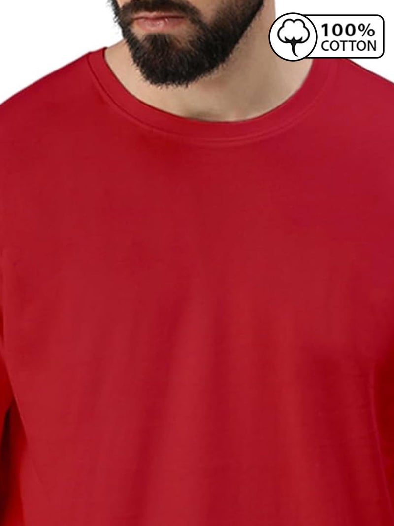 Veirdo®Red Oversized Baggy Fit Drop Shoulder Half Sleeves Round Neck Solid Pure Cotton T-Shirt for Men (OS_100_RED_XXL) - Image 5