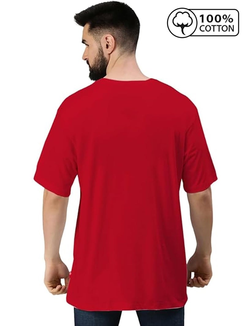 Veirdo®Red Oversized Baggy Fit Drop Shoulder Half Sleeves Round Neck Solid Pure Cotton T-Shirt for Men (OS_100_RED_XXL) - Image 4
