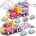 Sciencow Toddler Girls Cars for 1 2 3 4 5 Year Old7in1 Pink Princess Foldable Transport Carrier Trucks with Lights and MusicBirthday Presents for 13 35 Yrs Old Babys - Image 2