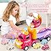 Sciencow Toddler Girls Cars for 1 2 3 4 5 Year Old7in1 Pink Princess Foldable Transport Carrier Trucks with Lights and MusicBirthday Presents for 13 35 Yrs Old Babys - Image 4