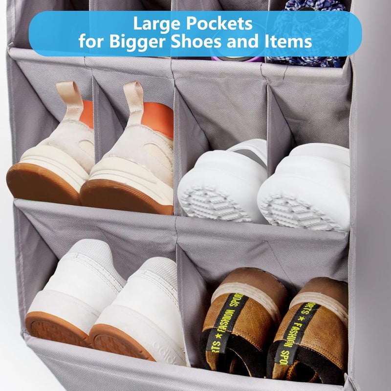 FENTEC Over Door Shoe Organizer, Over Door Storage 14 Pockets, Hanging Shoe Storage Door Shoe Rack Sturdy 600D Oxford Fabric with 3 Hooks for Space Saving, Heavy Duty, Grey - Image 3