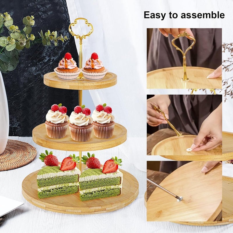NIUB Cupcake Stand,3 Pack Tiered Cupcake Stand, Tower for Dessert Table Displays, 3+3 Tier Wooden Cake Stand Holder for Wedding,Tea Party, Birthday Themed Party Gift Decoration (Gold) - Image 5