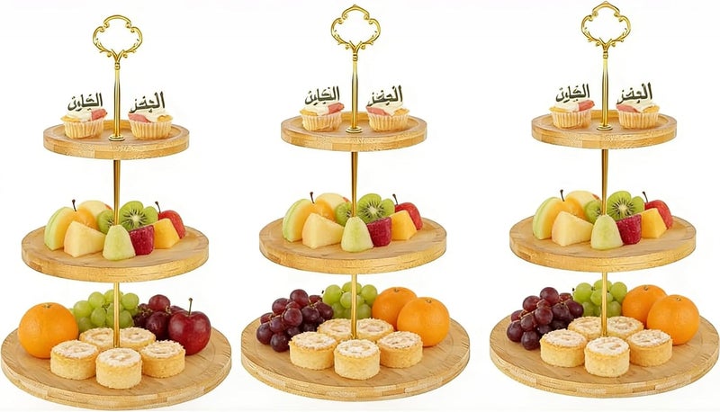 NIUB Cupcake Stand,3 Pack Tiered Cupcake Stand, Tower for Dessert Table Displays, 3+3 Tier Wooden Cake Stand Holder for Wedding,Tea Party, Birthday Themed Party Gift Decoration (Gold) - Image 1
