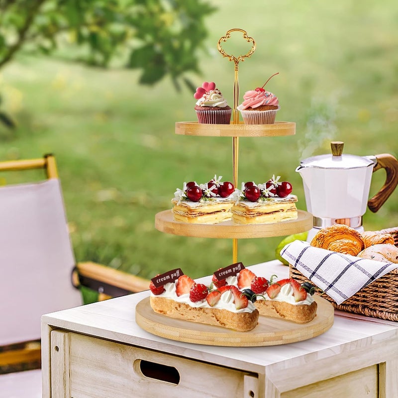 NIUB Cupcake Stand,3 Pack Tiered Cupcake Stand, Tower for Dessert Table Displays, 3+3 Tier Wooden Cake Stand Holder for Wedding,Tea Party, Birthday Themed Party Gift Decoration (Gold) - Image 3