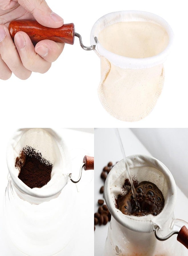 Kodrily Coffee Strainer Cloth with Wooden Handle Coffee Filter Reusable Cafe Cloth Bag Sock Strainer, Flannel Filter Cloth 3.94in Inner Diameter for Home Office Hand Drip - Image 3