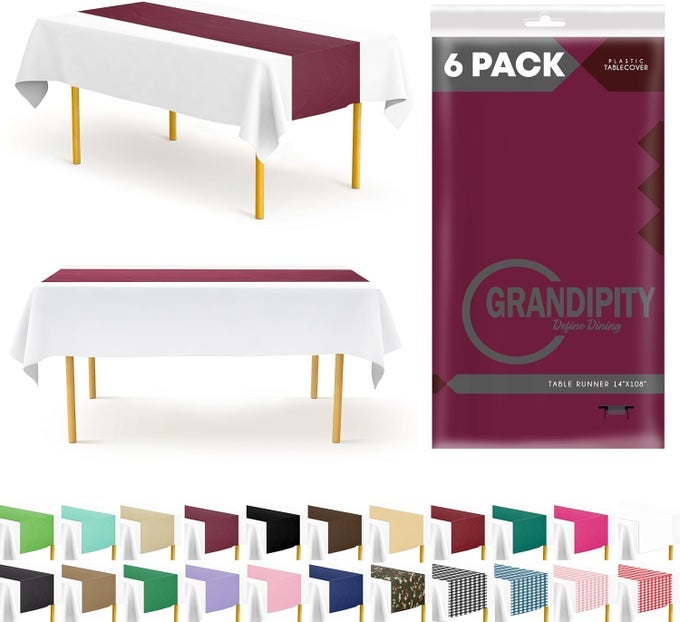 BERRY 6 PACK PREMIUM DISPOSABLE PLASTIC TABLE RUNNER 14 X 108 INCH TABLE RUNNER FOR DINNER PARTIES EVENTS BY