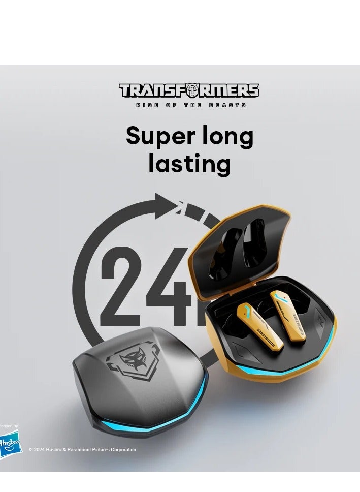 Transformers TF-T10 Wireless Bluetooth Earbuds Gaming Headphones Long Battery Life Headset Low Latency HIFI Stereo Sound with Music Noise Cancellation Calls Black Yellow - Image 5