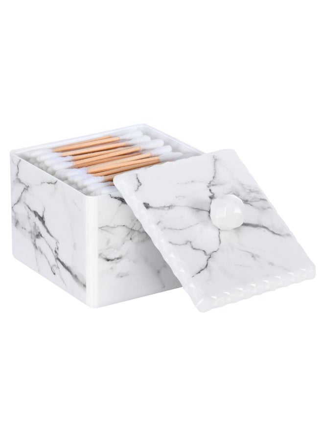 Luxspire Luxspire Cotton Swab Storage Box with Lid  Q-Tip Swab Holder Cotton Ball Canister Jar Cotton Bud Round Dispenser Box  Cosmetics Makeup Countertop Vanity Bathroom Organizer Containers  Marble White  - Image 1