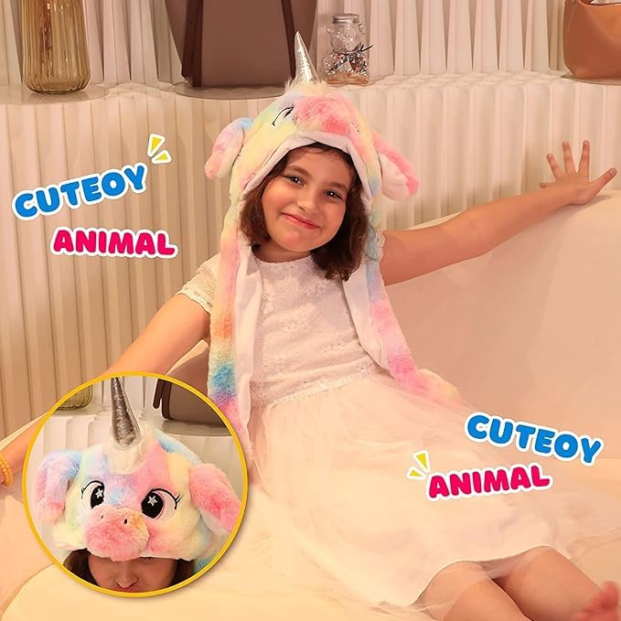 ARUP Girl's & Boy's Winter Warm Faux Fur Unicorn Animal Balaclava Hat Full Cover Earflap Hood Cap Unisex Kids Cap Multicolour - Image 4