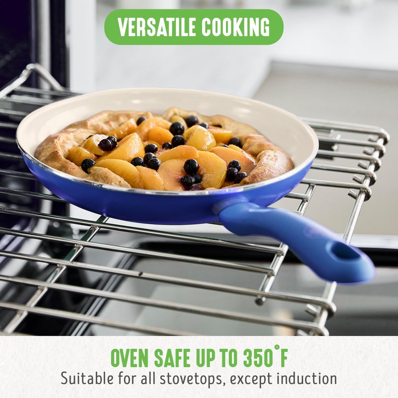 GreenLife 16 Piece Nonstick Cookware Set, Soft Grip Non-Toxic PFAS-Free Ceramic Pots & Pans, Dishwasher & Oven Safe, Frying, Sauce, Saute, Utensils, Glass Lids, Stay-Cool Handles, Wobble Free, Blue - Image 3