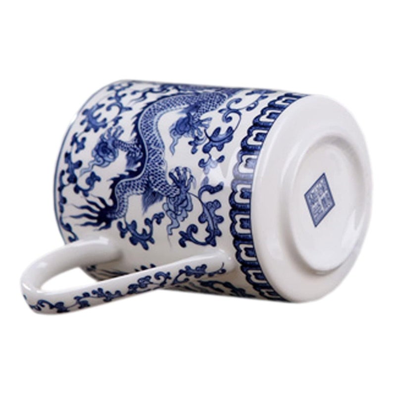 QPOIBSD Chinese Gongfu Loose Leaf Tea/Coffee Brewing System - Bone China & White Porcelain Teacup/Coffee Cup - 450ml - Blue Dragon - Image 4