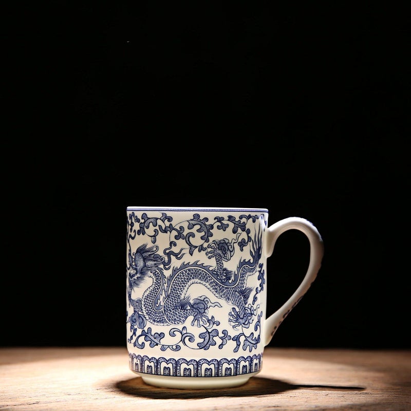 QPOIBSD Chinese Gongfu Loose Leaf Tea/Coffee Brewing System - Bone China & White Porcelain Teacup/Coffee Cup - 450ml - Blue Dragon - Image 5