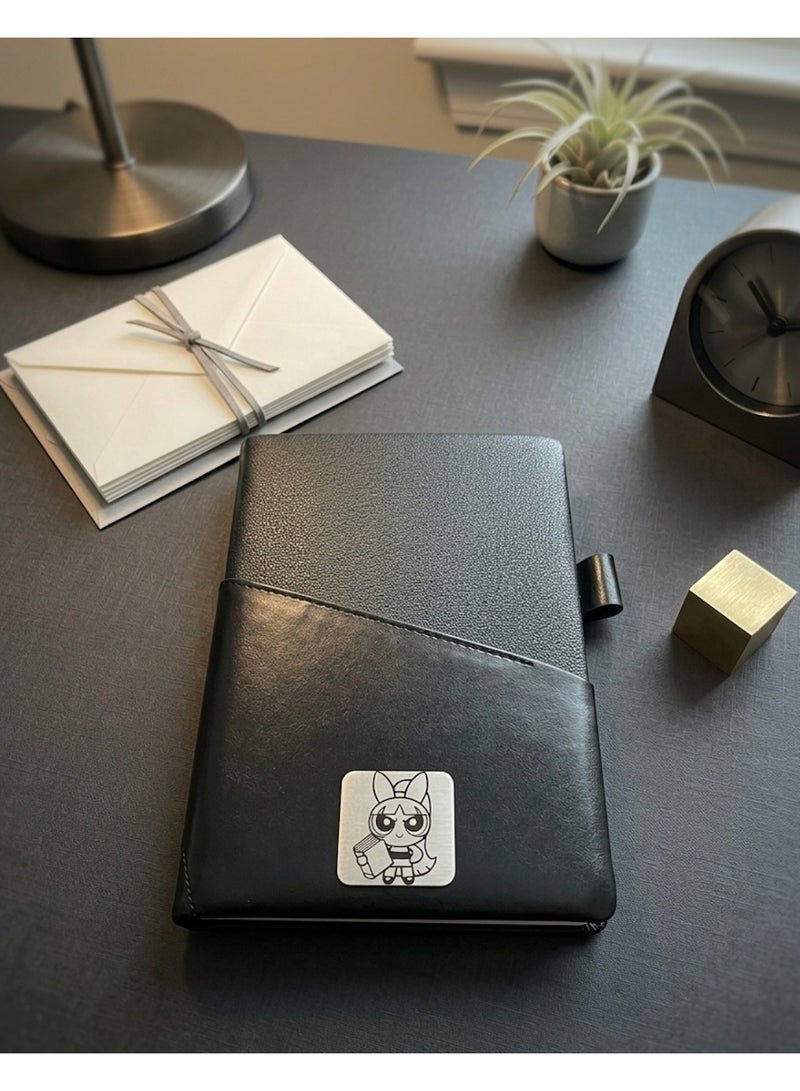 Black Leather Notebook with Blossom Design from The Powerpuff Girls – Cute Cartoon Journal for Daily Writing & School Use - Image 1
