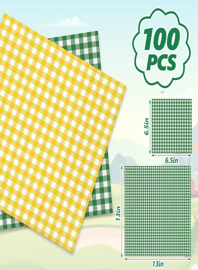 Whaline 100 Pcs Yellow Green Plaid Paper Napkins Luncheon Napkin Golf Themed Let's Par-tee Dessert Dinner Hand Napkin for Spring Summer Birthday Baby Shower Party Supplies - Image 2