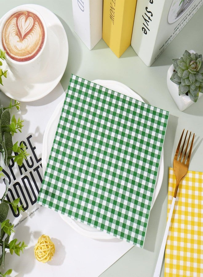 Whaline 100 Pcs Yellow Green Plaid Paper Napkins Luncheon Napkin Golf Themed Let's Par-tee Dessert Dinner Hand Napkin for Spring Summer Birthday Baby Shower Party Supplies - Image 3