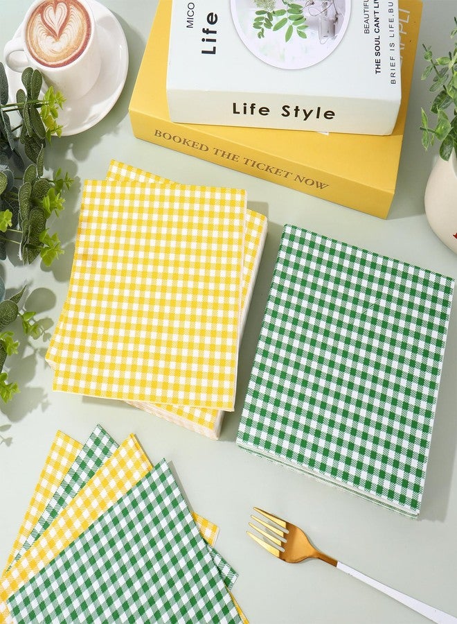 Whaline 100 Pcs Yellow Green Plaid Paper Napkins Luncheon Napkin Golf Themed Let's Par-tee Dessert Dinner Hand Napkin for Spring Summer Birthday Baby Shower Party Supplies - Image 4