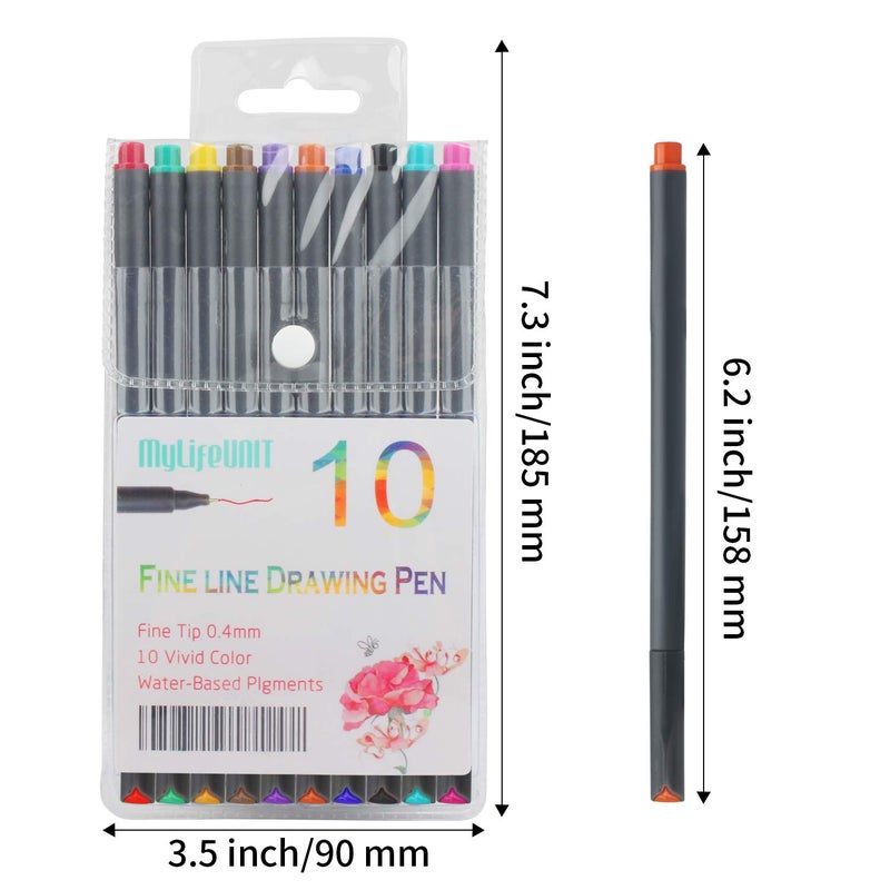 MyLifeUNIT Fineliner Color Pen Set, 0.4mm Colored Fine Liner Sketch Drawing Pen, Pack of 10 Assorted Colors - Image 3