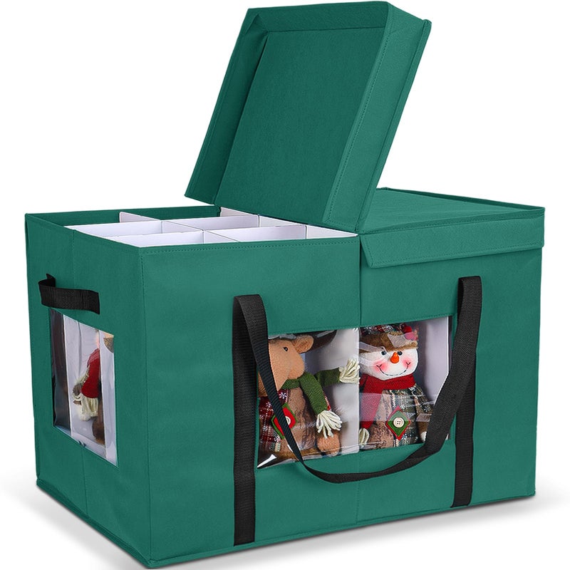 Loninak Christmas Figurine Storage Box, 24â€x18â€x15â€ Ornament Storage Box, 2025 UpgradeNutcracker Storage Box, Figurine Storage with Dividers, Adjustable Extent Area for Figurines and Pocket, Green - Image 1