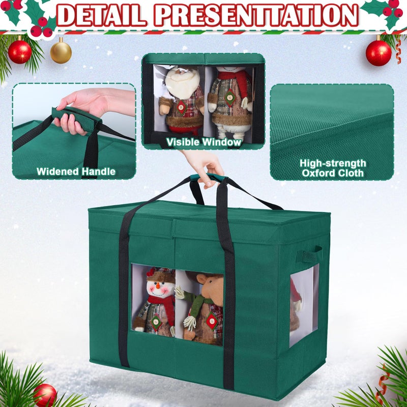 Loninak Christmas Figurine Storage Box, 24â€x18â€x15â€ Ornament Storage Box, 2025 UpgradeNutcracker Storage Box, Figurine Storage with Dividers, Adjustable Extent Area for Figurines and Pocket, Green - Image 2