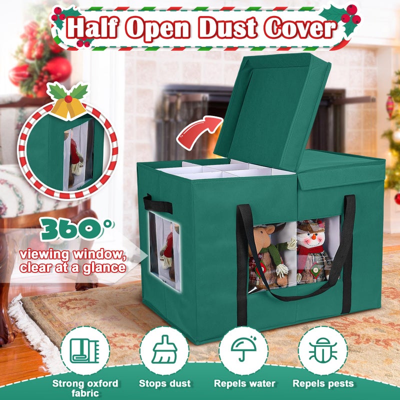 Loninak Christmas Figurine Storage Box, 24â€x18â€x15â€ Ornament Storage Box, 2025 UpgradeNutcracker Storage Box, Figurine Storage with Dividers, Adjustable Extent Area for Figurines and Pocket, Green - Image 4