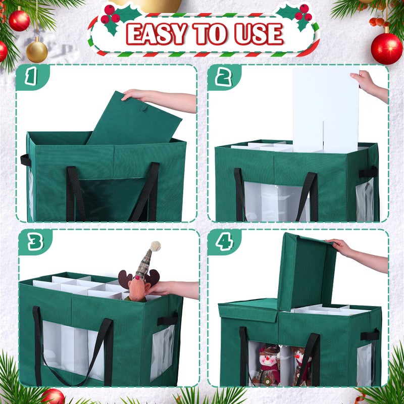 Loninak Christmas Figurine Storage Box, 24â€x18â€x15â€ Ornament Storage Box, 2025 UpgradeNutcracker Storage Box, Figurine Storage with Dividers, Adjustable Extent Area for Figurines and Pocket, Green - Image 3