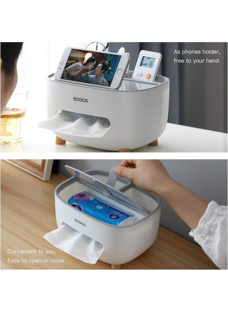 إيكوكو حامل علبة مناديل بغطاء وجزء للتخزين  صندوق مناديل متعدد الوظائف مصنوع من مادة ايه بي اس لتنظيم الأغراض، مناسب للحمام وغرفة النوم والمكتب-7225 - Image 4