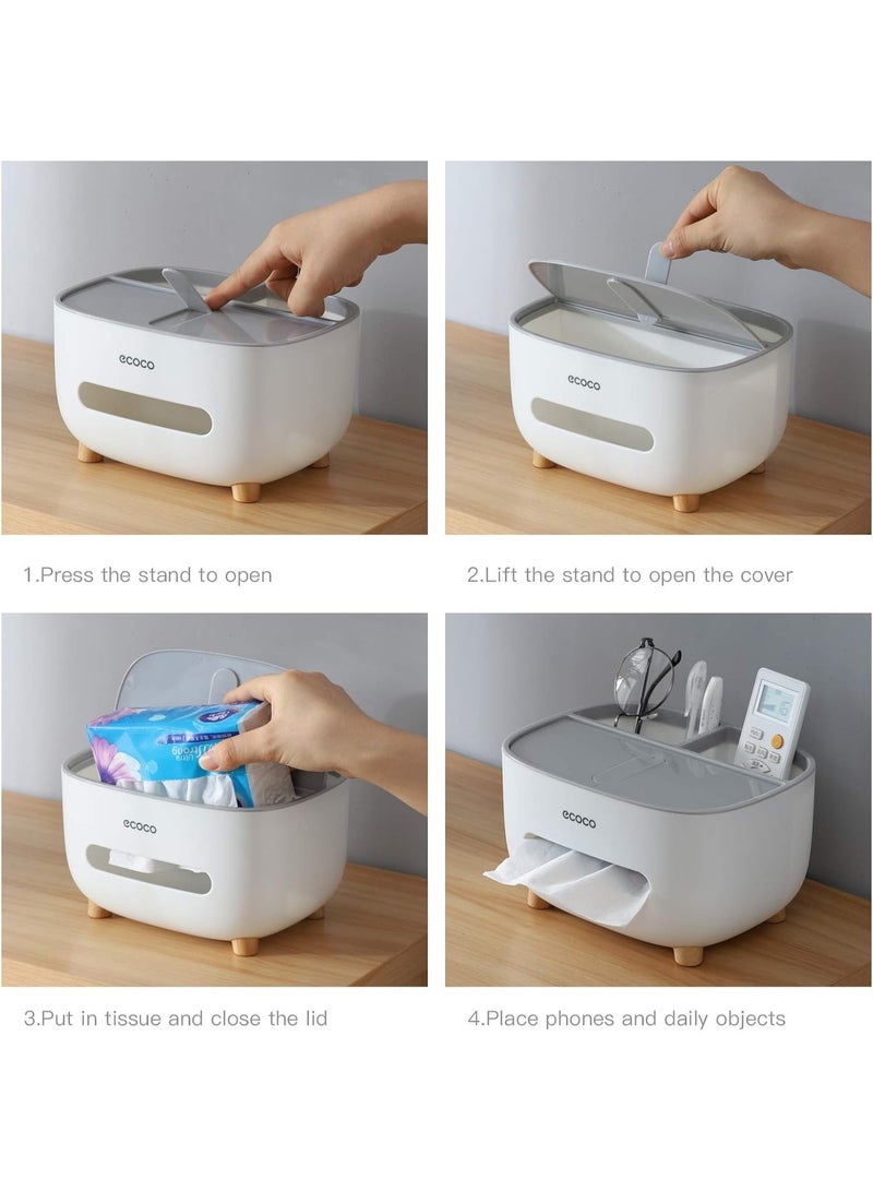 إيكوكو حامل علبة مناديل بغطاء وجزء للتخزين  صندوق مناديل متعدد الوظائف مصنوع من مادة ايه بي اس لتنظيم الأغراض، مناسب للحمام وغرفة النوم والمكتب-7225 - Image 3