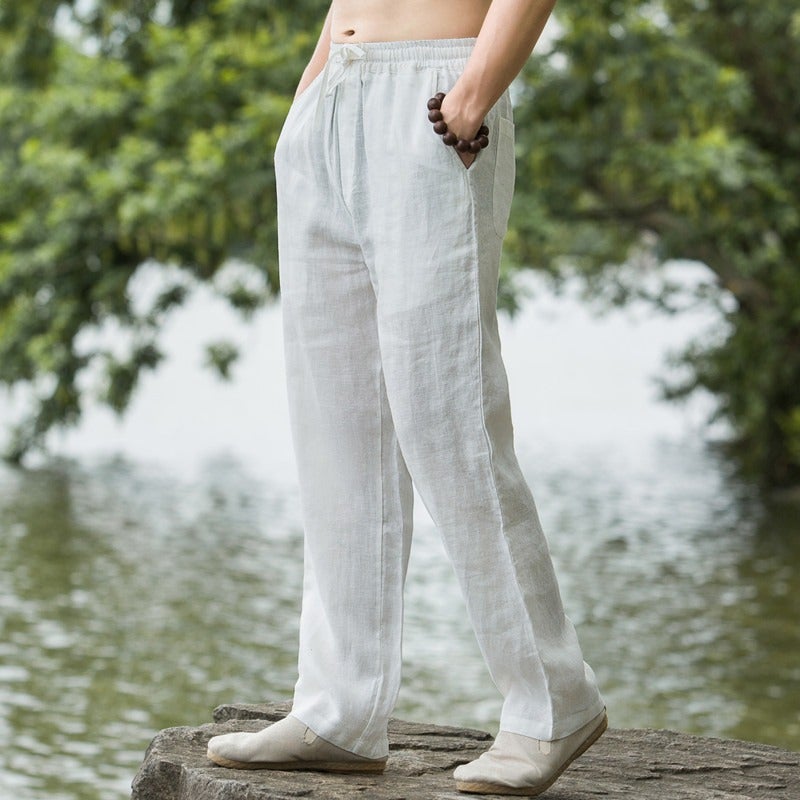 2023 Breathable Linen Pants for Men Black - Image 3