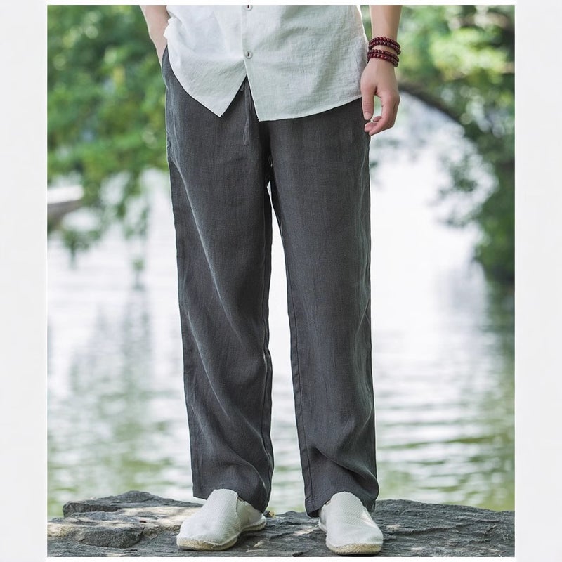 2023 Breathable Linen Pants for Men Black - Image 4