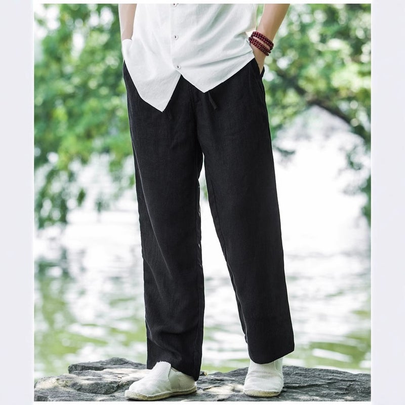 2023 Breathable Linen Pants for Men Black - Image 5