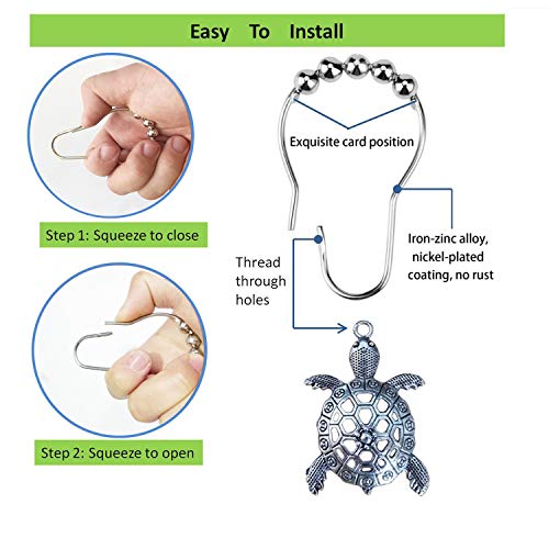 Aimoye Sea Turtles Shower Curtain Hooks Rings - Silver Metal Shower Hooks for Shower Curtain, Rust Proof Shower Curain Hooks Clips Bathroom Accessories Set, Ocean Tropical Beach Theme Bathroom Decor - Image 3
