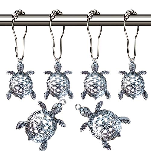 Aimoye Sea Turtles Shower Curtain Hooks Rings - Silver Metal Shower Hooks for Shower Curtain, Rust Proof Shower Curain Hooks Clips Bathroom Accessories Set, Ocean Tropical Beach Theme Bathroom Decor - Image 1