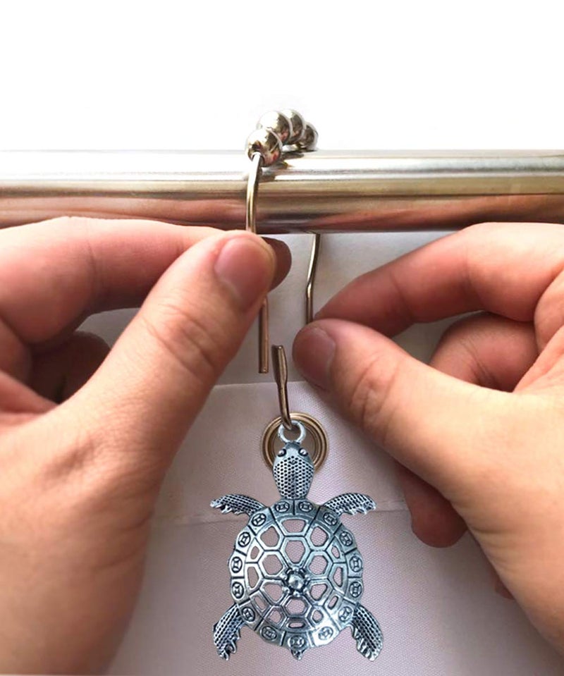 Aimoye Sea Turtles Shower Curtain Hooks Rings - Silver Metal Shower Hooks for Shower Curtain, Rust Proof Shower Curain Hooks Clips Bathroom Accessories Set, Ocean Tropical Beach Theme Bathroom Decor - Image 5
