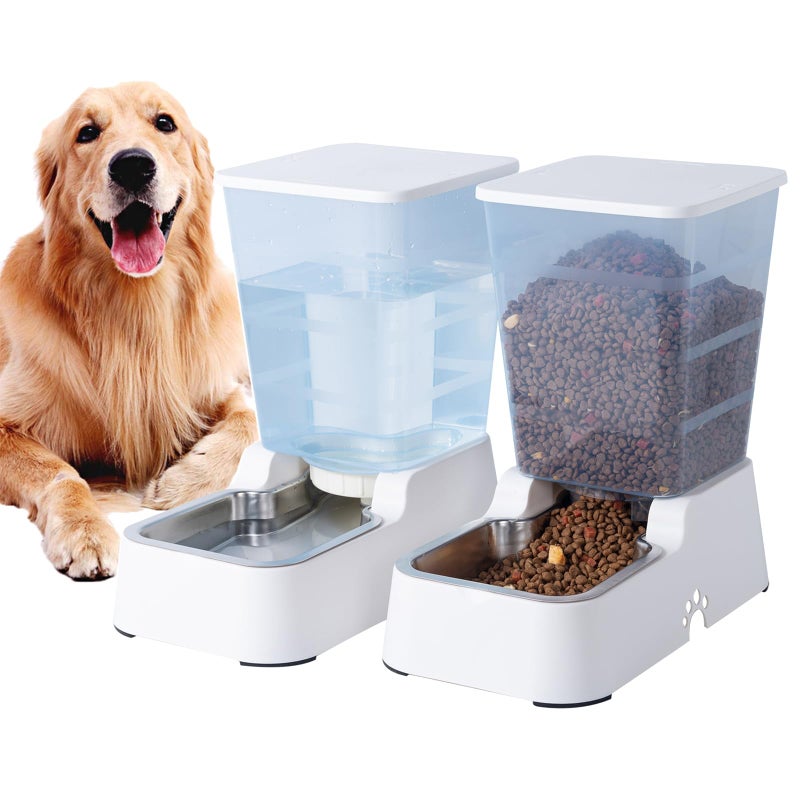 Meikuler Pets Auto Feeder 5.2L,Food Feeder and Water Dispenser Set for Medium & Large Dogs Cats and Pets Animals (White) - Image 1