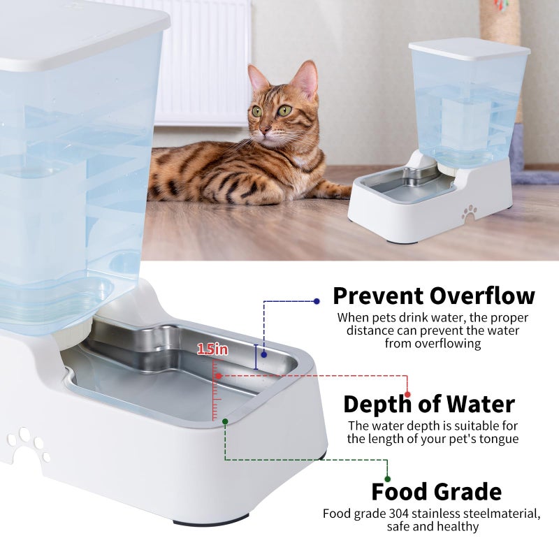 Meikuler Pets Auto Feeder 5.2L,Food Feeder and Water Dispenser Set for Medium & Large Dogs Cats and Pets Animals (White) - Image 2