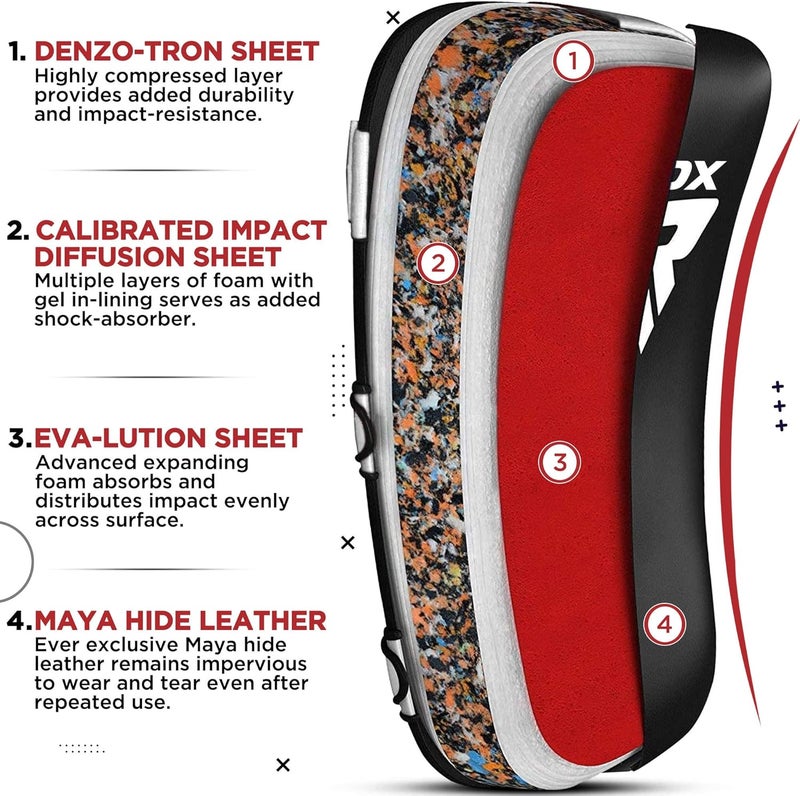 Rdx Muay Thai Pad for Training, Curved Kickboxing Kicking Strike Shield, Coaching Kick Boxing, MMA, Martial Arts, Karate, Taekwondo, Punching, Foot, Knee and Elbow Target (One Pad Only) - Image 4