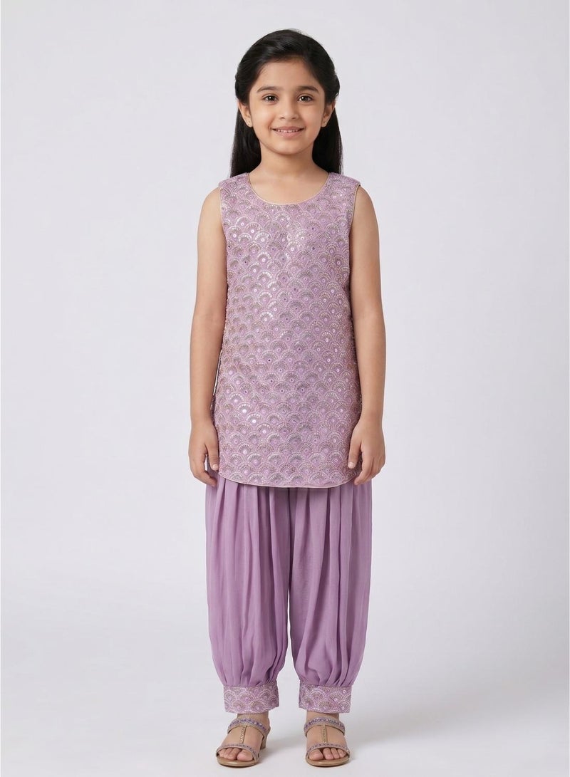 babyqlo Girls Purple Embroidered Ethnic Kurta Set - Image 4